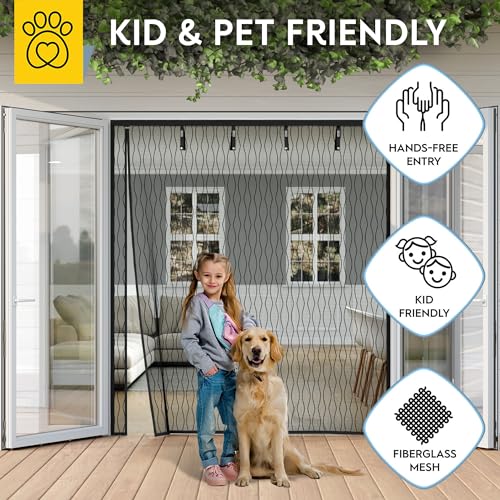 Image of AUGO Fiberglass Magnetic Screen Door Reversible Left Right Side Opening - Self Sealing, Heavy Duty, Hands Free, Keeps Bugs Out - Pet and Kid Friendly - Patent Pending Keep Open Feature - 74 inch x 81 inch