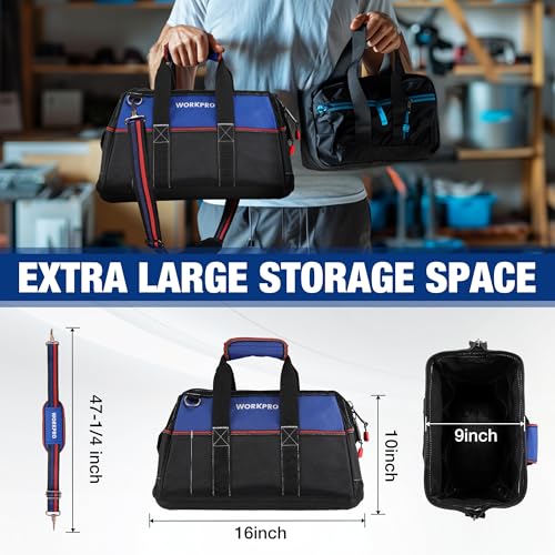 image for WORKPRO 16-inch Wide Mouth Tool Bag, Heavy Duty Cloth Tool Storage Bag