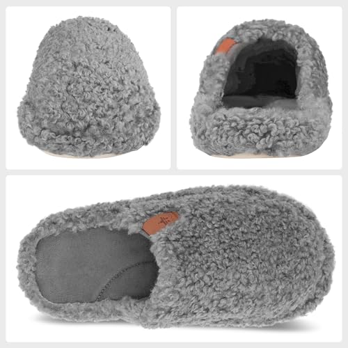 Image of Womens Fuzzy Slippers Wide Width Ladies Arch Support Memory Foam Slippers Warm Comfy faux fur Slip On Indoor House Shoes