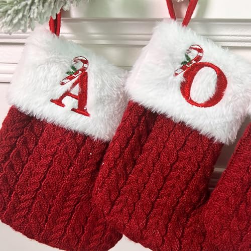 Christmas Stockings with Initials,7.5 Inches Red White Embroidered Knitted Monogram Letter Xmas Stocking,Mini Christmas Stocking for Fireplace Party Tree Family Holiday Decorations - image 7