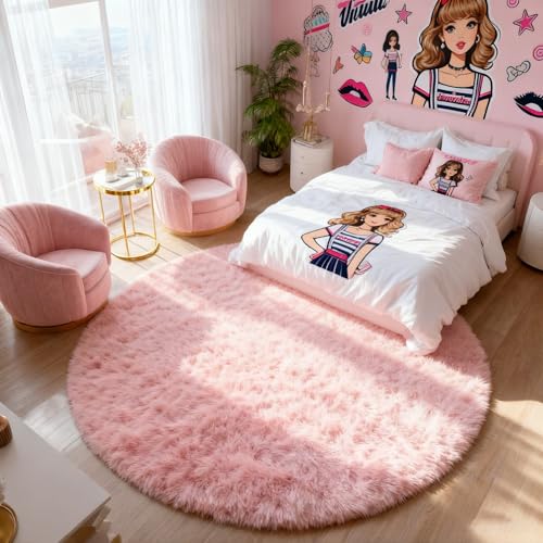 Tapete redondo suave de 4 pies para habitación de niña miniatura 4