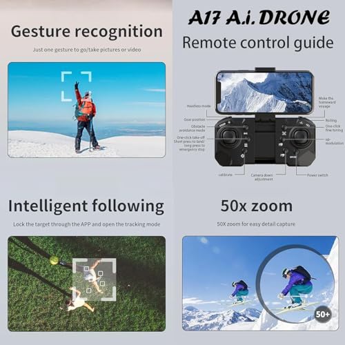 Image of A17 Aerial Drone with A.I. Obstacle Avoidance, 1080P Triple Gimbal Camera, Brushless Motor, 4K Camera Perfect for Aerial Photography & Outdoor Fun Drone