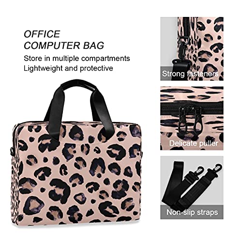 Pink Black Leopard Laptop Messenger Bag Case Sleeve Crossbody Briefcase for Men Women with Shoulder Strap Handle 13 14 15.6 inch4