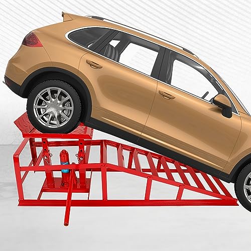 2 Packs 11000lbs Hydraulic Car Ramps Low Profile Car Lift Service Ramps Truck Trailer Garage, Height Hydraulic Vehicle Ramps, Automotive Hydraulic Lift Repair Frame 5T 5 Tons (Red)