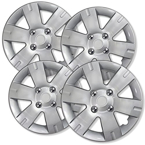 OxGord 15 inch Silver Snap-On Hubcaps with 6 Spoke Compatible with 2006-2011 Ford Focus Standard Steel Wheel Covers