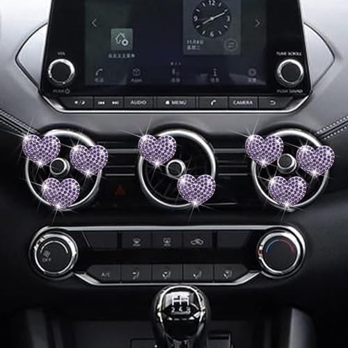 Image of 8Pcs Purple Bling Heart Air Vent Clips,Crystal Heart Cars Air Fresheners Vent Clips Cars Diffuser Rhinestone Diamond Decoration Car Interior Decor Cute Car Accessories for Women,Interior Accessories
