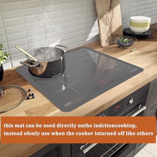 BEELUKY Silikon Induktionskochfeld Schutzmatte 60 x 52cm Weiß Induktion Schutzmatte Induktion Herdschutz Matte Induktionsschutzmatte Antirutsch Wärmeisolierte Pad für Induktionsherd(Magnetisch)