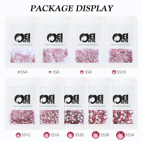 Image of Rose Flatback Rhinestones, Glass Rhinestones for Nail Art and Craft, Glue Fix, Loose Crystal Gemstones(Rose, SS12, 1440pcs, 2.9-3.0mm)