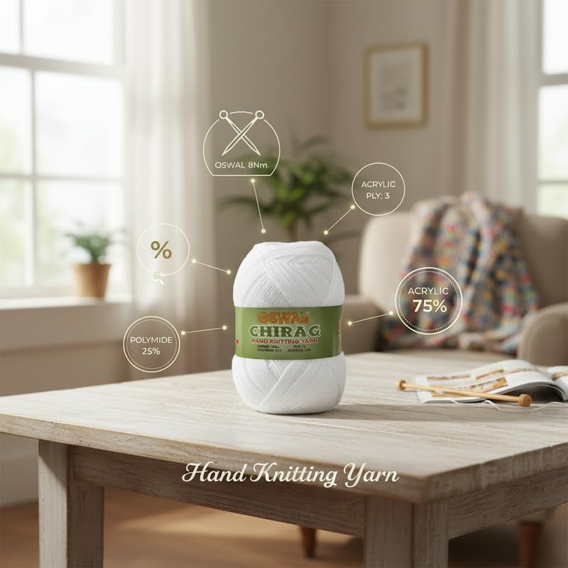 Image of M.G ENTERPRISE Bigboss White (200 gm) Wool Ball Hand Knitting Wool /Art Craft Soft Fingering Crochet Hook Yarn, Needle Knitting Yarn Thread dye Y