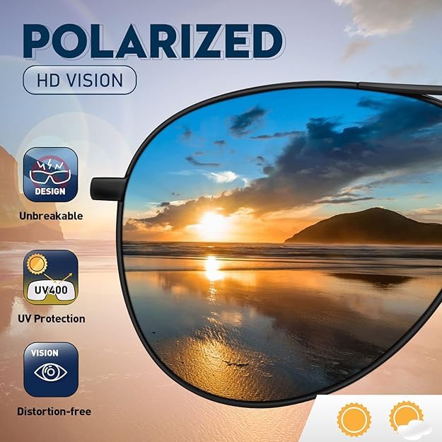Black Jones Polarized Sunglasses | Full Rim Aviator Shape | 100% UV Protected Goggles | For Men & Women | Silver & Gun-Metal (Black) | Pack of 1 1
