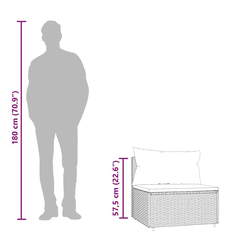 vidaXL Garten Mittelsofa, Gartensofa mit Kissen Stahlrahmen, Modular Sofa für Garten Terrasse, Gartenmöbel Loungemöbel, Grau Poly Rattan