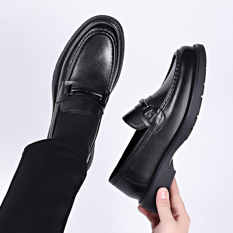 Men's Vintage Loafers Shoes Vegan Leather Moccasins Shoe Round Toe Solid Color Slip-on4