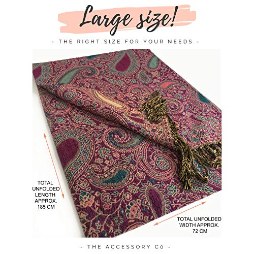 The Accessory Co. Women Pashmina Scarf Shawl Wrap - Large Long Paisley Floral Rainbow Ladies Scarves, Wearable Blanket Scarf, Womens Winter Scarfs, Indian Shawl Wedding Evening Stole, Head Scarf Neck
