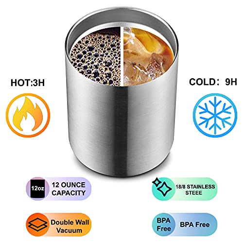 Meway 12Oz/8Pack Coffee Mug With Lid, Insulated Stainless Steel Reusable Coffee Cup, Double Wall Durable Coffee Mug, Powder Coate，For Coffee, Beer, Home, Office(Silver,8 Pack) #TOP4
