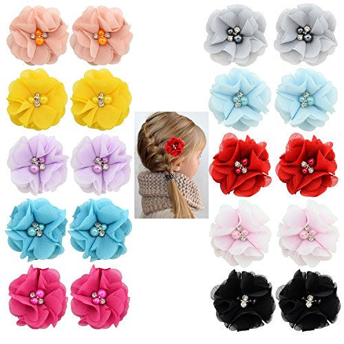 JOUDOO 20pcs Multi Colored 2.2in Chiffon Flowers Hair Bows for Girls Babies Toddlers