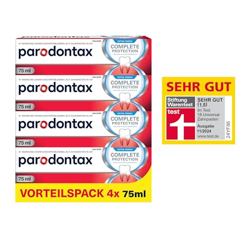 Parodontax Complete Protection Zahnpasta mit Fluorid, 4x75ml, hilft Zahnfleischbluten zu reduzieren und vorzubeugen 1