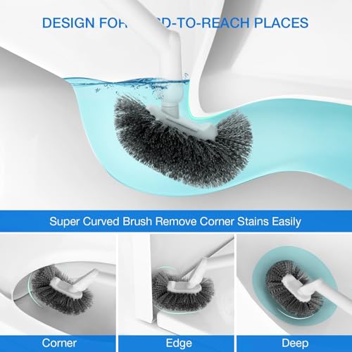 Image of Wall Mounted Toilet Brush Set with Holder, Ergonomic Design, Compact Size, White