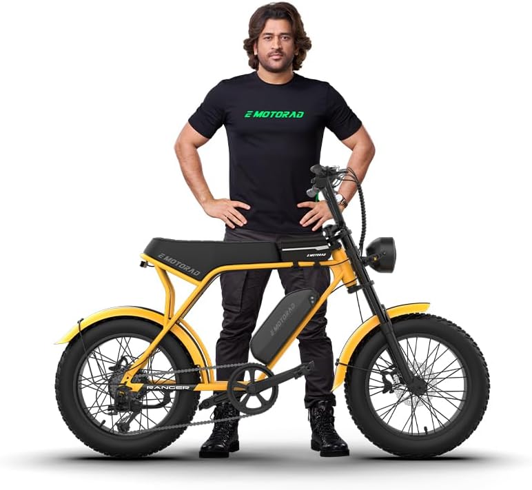 E MOTORAD - RIDE THE ELECTRIC REVOLUTION Youth Emotorad Ranger ELECTRIC Cycle, 250W Motor, 20-Inch Fat Tyres, Front Suspension, Aluminium Frame, Front & Rear LED Lights (Ranger, Wild Yellow)