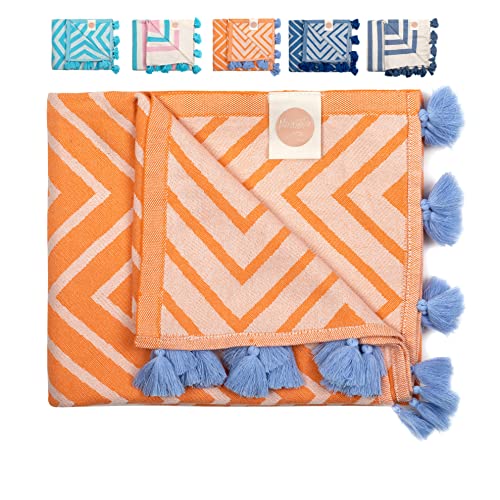 Nova Blue (37 X 69) - Orange Zigzag Beach Towel, 100% Turkish Cotton - Sand Resistant Beach Towels With Unique Designs - Quick Dry Turkish Bath Towels #TOP13