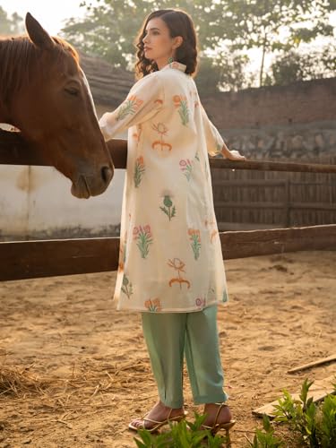 Image of INDO ERA Women's Kurta Set | Pure Cotton Printed A-Line Kurta with Pant | Ethnic Wear for Women | Indian Casual Office Daily