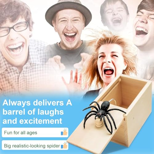 Tccydm 2PCS Spinne In Box Spinne Streich-Box Holz Streich Spinne Spinnen Prank Box Holz Prank Spider Scare Streich, für Kinder Erwachsene Party Favors Gifts