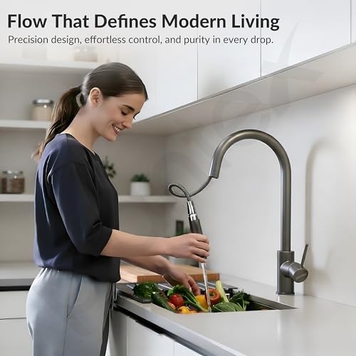 Image of Plantex Pull-Down Kitchen Sink Tap /304 Stainless Steel Sink Tap for Kitchen Basin with 360⁰ Swivel Spout /Kitchen Sink Faucet- (1062, Grey)