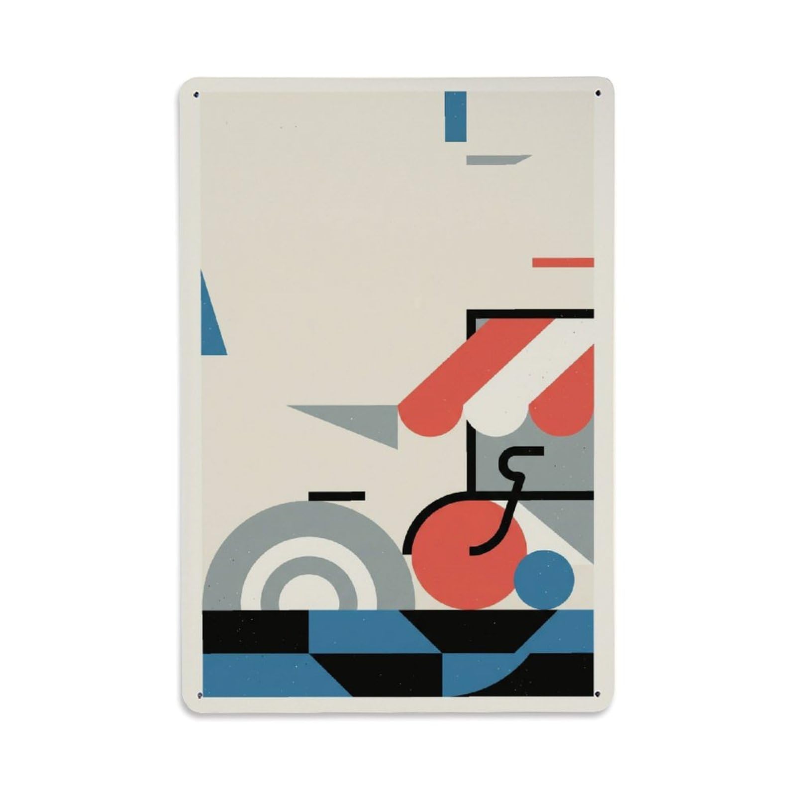 Bicycle Coffeehouse Colorblock Geometry Urban Ride Metal Tin Sign Plaque Wall Decor for Cafe, Man Cave, Club Bar, Office, Home Garden Round Metal Poster 8x12Inch