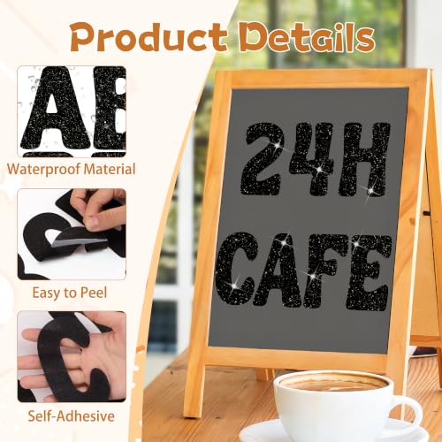 Image of Bulletin Board Letters 74 PCS Glitter Letter Stickers Large 5 Inch, Black | 12 Sheets,Alphabet Number Stickers,Self-Adhesive,Sticker Letters for Poster Board,Classroom,Display,Mailbox,Craft,Party Decor