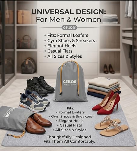 Image of Gellon Water Proof in Umbrella Cloth Shoes Bag for Travel & Storage Travel Organizer for Women & Men Travel Accessories Shoes Cover Pouch for Travel Essentials (Dark Gray, Pack of 1)