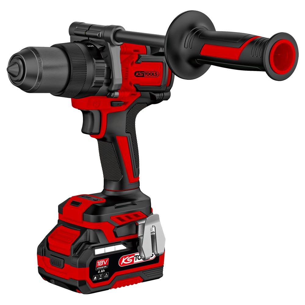 KS Tools - 515.4730F - Akumulatorowa wiertarko-wkrętarka - Akumulatorowa wiertarko-wkrętarka bezszczotkowa - Moc 18 V - 1,6 kg bez baterii - Dostawa w pudełku z 2 bateriami 4Ah