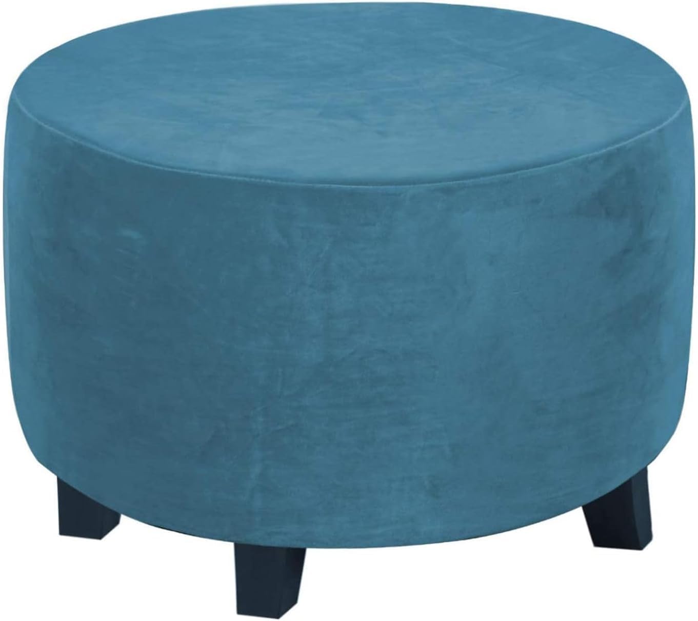 HACLEN Velvet Ottoman Cover Round, Stretch Footrest Stool Cover Washable Ottoman Slipcover Footstool Protector Foot Stool Cover (blue,Small)
