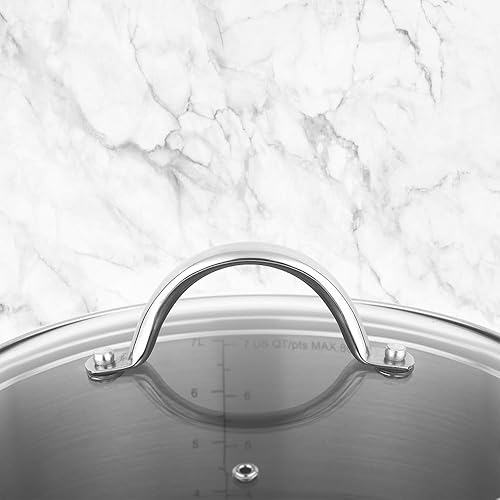 Miniatura 9 de GreatChef Olla de acero inoxidable de 24 cuartos de galón con tapa de vidrio templado para cocinar mango remachado, recipiente resistente,