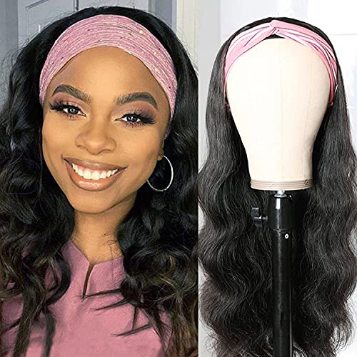 Megalook Body Wave HeadBand Wigs Human Hair 18inch Body Wave Human Hair Wigs for Black Women None Lace Front Wigs Glueless Machine Made Headband Wigs 150% Density