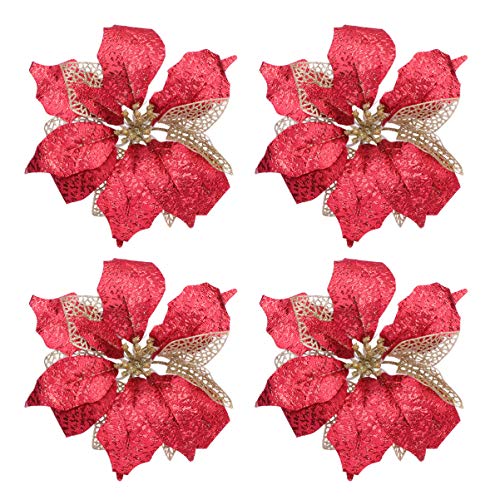 BESPORTBLE 4 Peças de Poinsétia de Natal Enfeites de Ãrvore de Natal Poinsétia Artificial Flores de