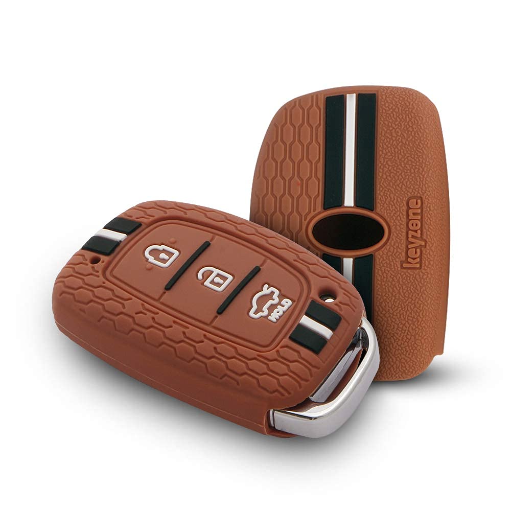 Keyzone® Striped Silicone Key Cover Compatible for i10 Grand, i20 Elite, i20 Active, Xcent, Verna 4s, Tucson, Elantra, Grand i10 Nios (3 Button Smart Key, Brown)-image-22