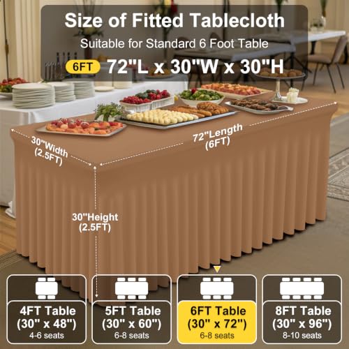 Image of Smiry 2 Pack Spandex Elastic Fitted Table Cloth Skirt for 6FT Table | Stretch Washable Table Cloth, Banquet Table Cover for Wedding, Party, Indoor & Trade Shows, (Khaki, 72Lx30Wx30H)