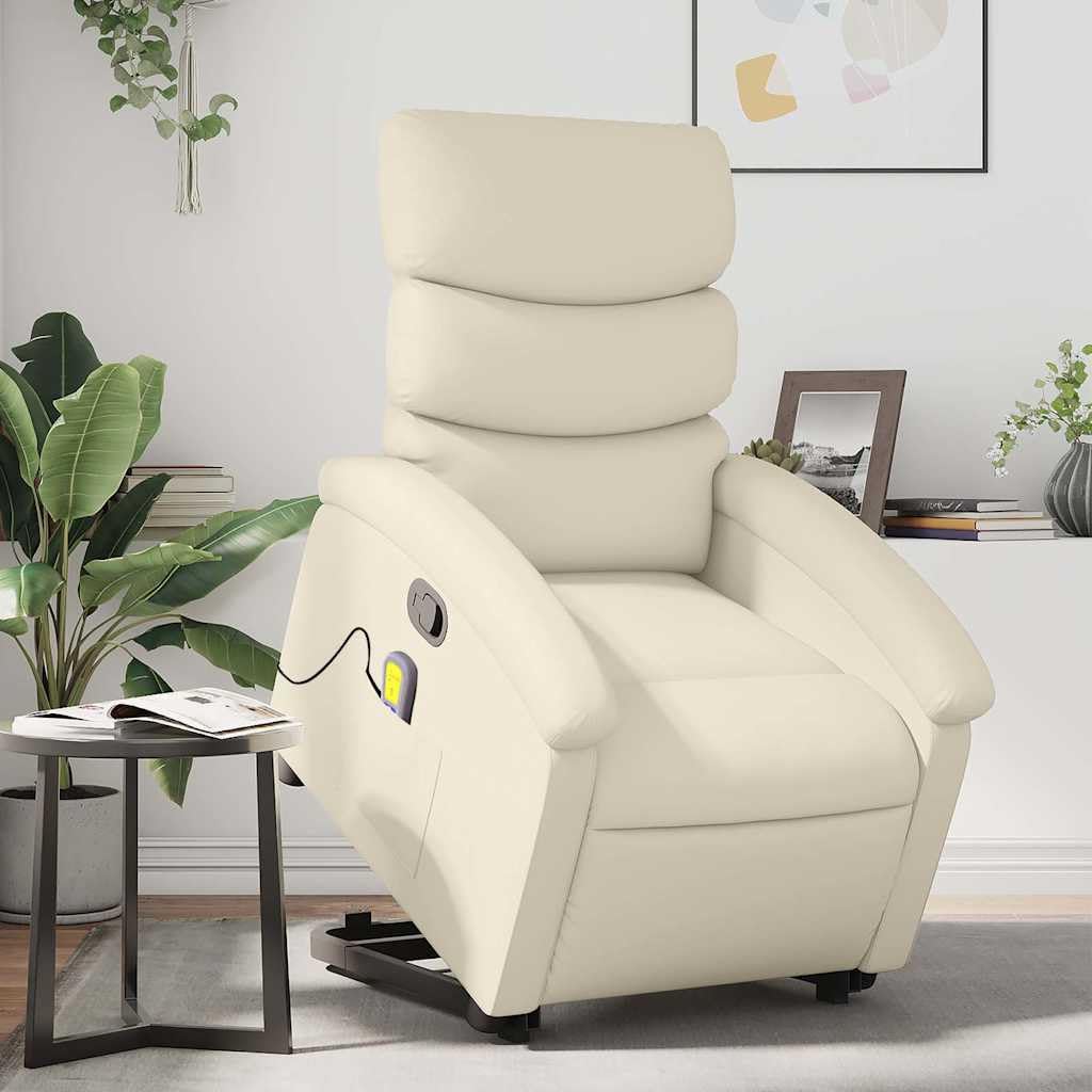 Sillón elevador reclinable con masaje de 6 puntos, de piel sintética, función de elevación eléctrica y reclinación manual, estructura estable de madera y metal,