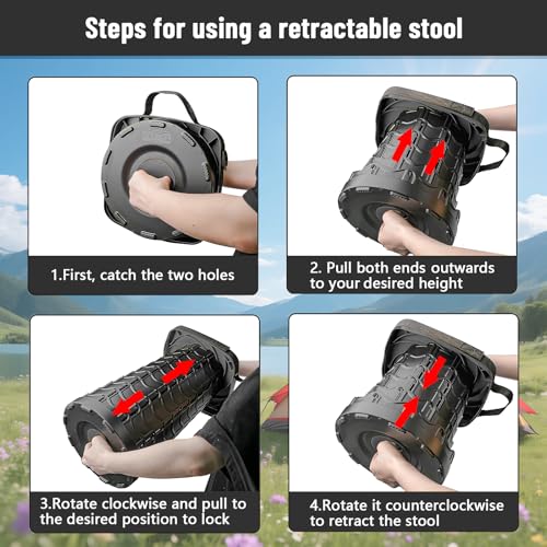 Image of 2 Pack Collapsible Stool, 400lbs Max Weight, Lightweight But Sturdy, Portable Retractable Folding Telescoping Foldable Camping Stool for Adults Outdoor Fishing Hiking BBQ