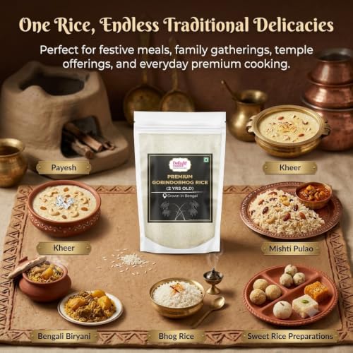 Image of Delight Foods Premium Gobindobhog Bengali Rice 5kg (1kg x 5 Packs) | 2 Years Aged Bengali Unpolished Aromatic Short Grain Chawal | Ideal for Payesh, Kheer, Mishti Pulao & Khichadi