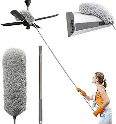 Espanador Extensível Cabo 2,80m Ajustável De Microfibra Lavável Antipoeira Premium Flexível Rotativo Haste Inox Ideal Para Teto Casa Escritório Paredes Persianas