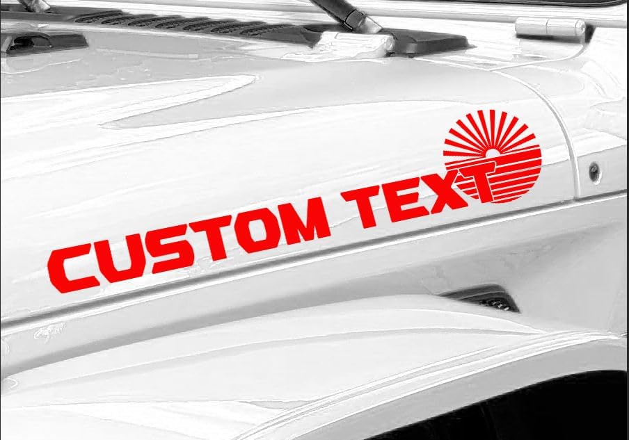 Custom Name for Jeep Hood Side Decal – Personalized Text with Sunset – 23” x 3.2” Vinyl Sticker – Multiple Colors – Fits Wrangler, Gladiator & More