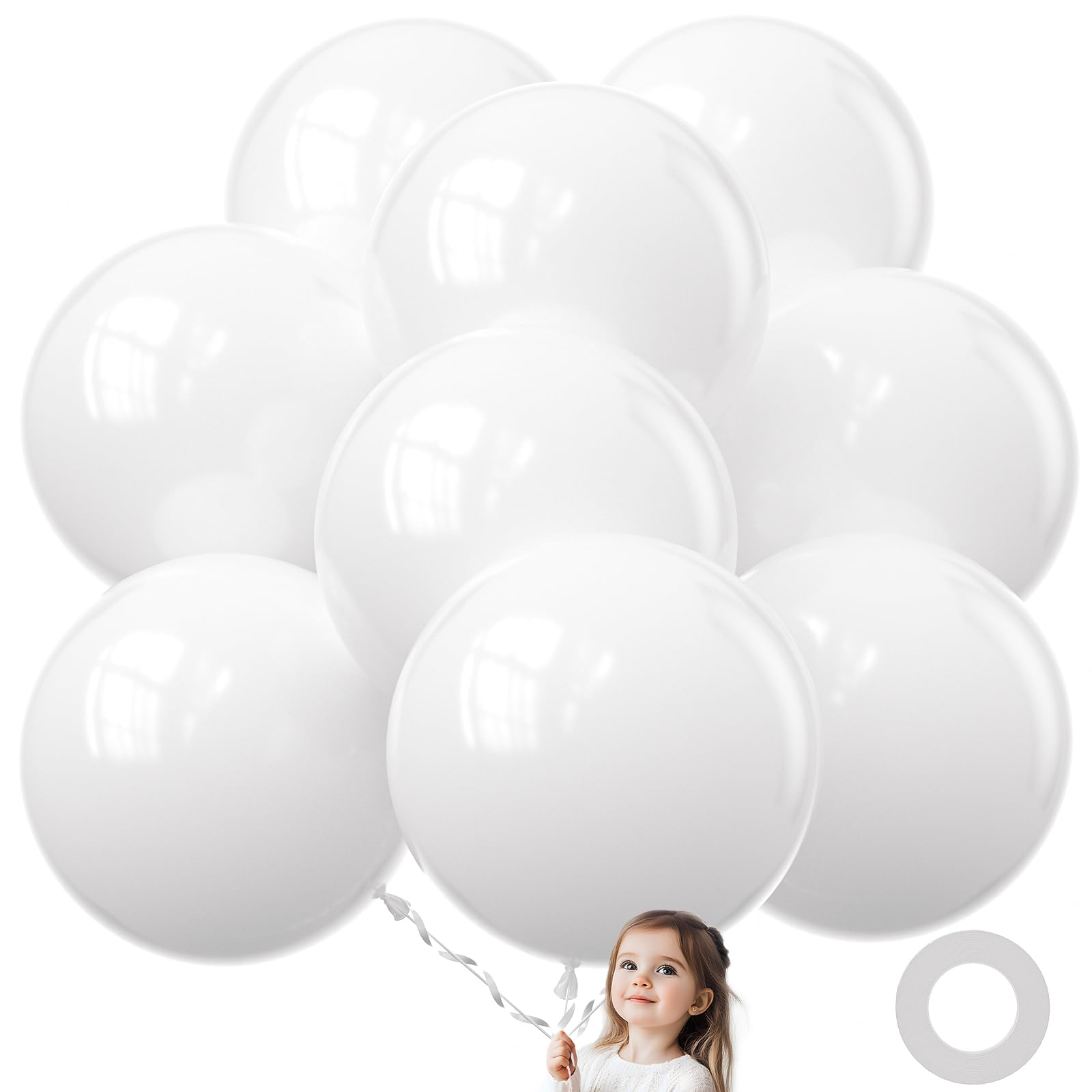 ADOINBY 36 Inch White Balloons - 9Pcs Giant White Balloons Jumbo Large Thick Big White Latex Balloons for Birthday Baby Shower Wedding Graduation