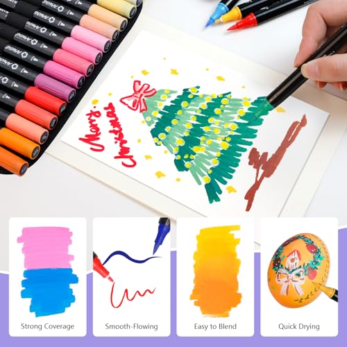 Image of Artecho Acrylic Paint Markers 48 Colors with Bag, Acrylic Paint Pens with Brush Tip and Fine Tip for Stone, Rock Painting, Paper, Pumpkin, Wood, Egg, Canvas, Ceramic, Fabric, leather, Glass