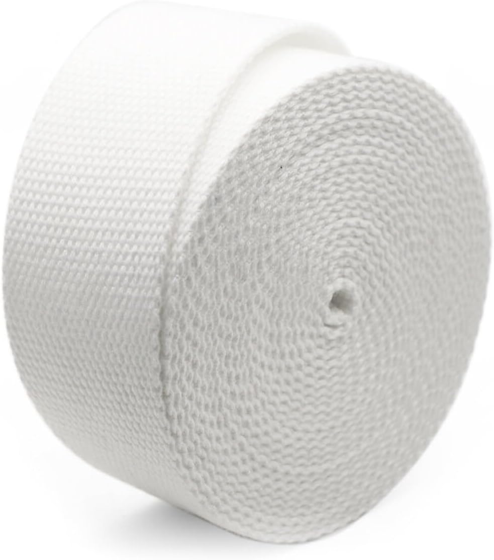 CRAFTMEMORE 1.5 Inches Heavy Cotton Webbing - Plain Weave Straps for Arts and Crafts, Luxury Bag Strap High Density Webbing (5 Yards, White)