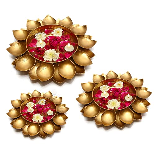Satvik 3 Pc Designer Lotus Petals Shape Metal Urli, Beautiful