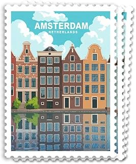 (3pcs) Amsterdam Netherlands Sticker - Canal Houses Reflection Retro Travel Illustration - Vintage Europe Adventure Print - Wanderlust Dutch City Collectible Sticker