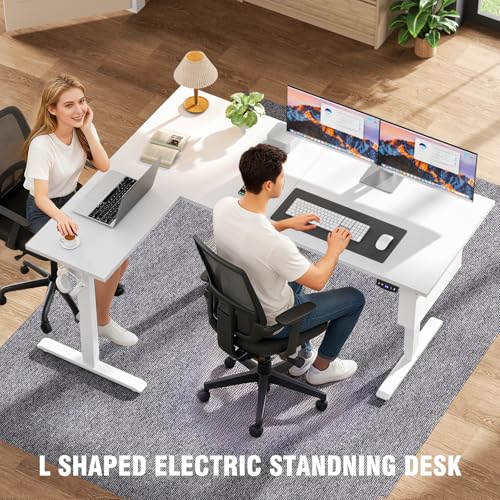 Image of Korfile L Shaped Electric Standing Desk,63 Inch Adjustable Height Sit to Stand Corner Desk with Memory Presets, Reversible Computer Table for Home Office, Work and Study, White