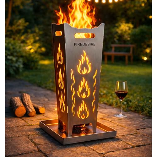 FireDesire Feuerkorb 80cm + Ascheschale ohne Grillplatte, Feuertonne, Feuerschale, Terassenofen, Grilltonne, Stahlkorb, Ofen