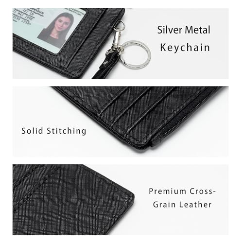 Image of SEAVILIA Small Wallet for Women Slim Wristlet Keychain Wallets RFID Credit Card Holder With Zipper Pocket, ID Window (Black)