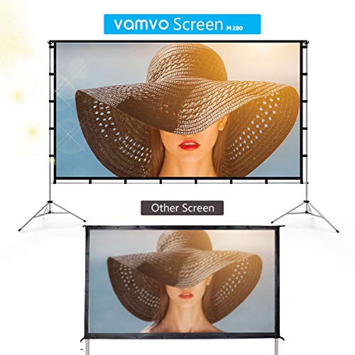 Vamvo Outdoor Indoor Projector Screen with Stand Foldable Portable Movie Screen 80 Inch (16:9) Full-Set Bag for Home Theater Camping and Recreational Events (80 inch)